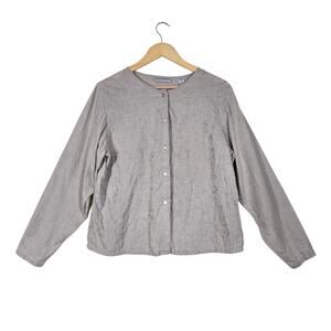 Vintage 90s Valerie Stevens Linen Top PL Beige Embroidered Button Front Cottage